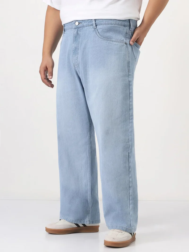 Urbano Fashion  Urbano Plus Men's Ice Blue Loose Baggy Fit Washed Denim Jeans Non-Stretchable  | Best Price UAE