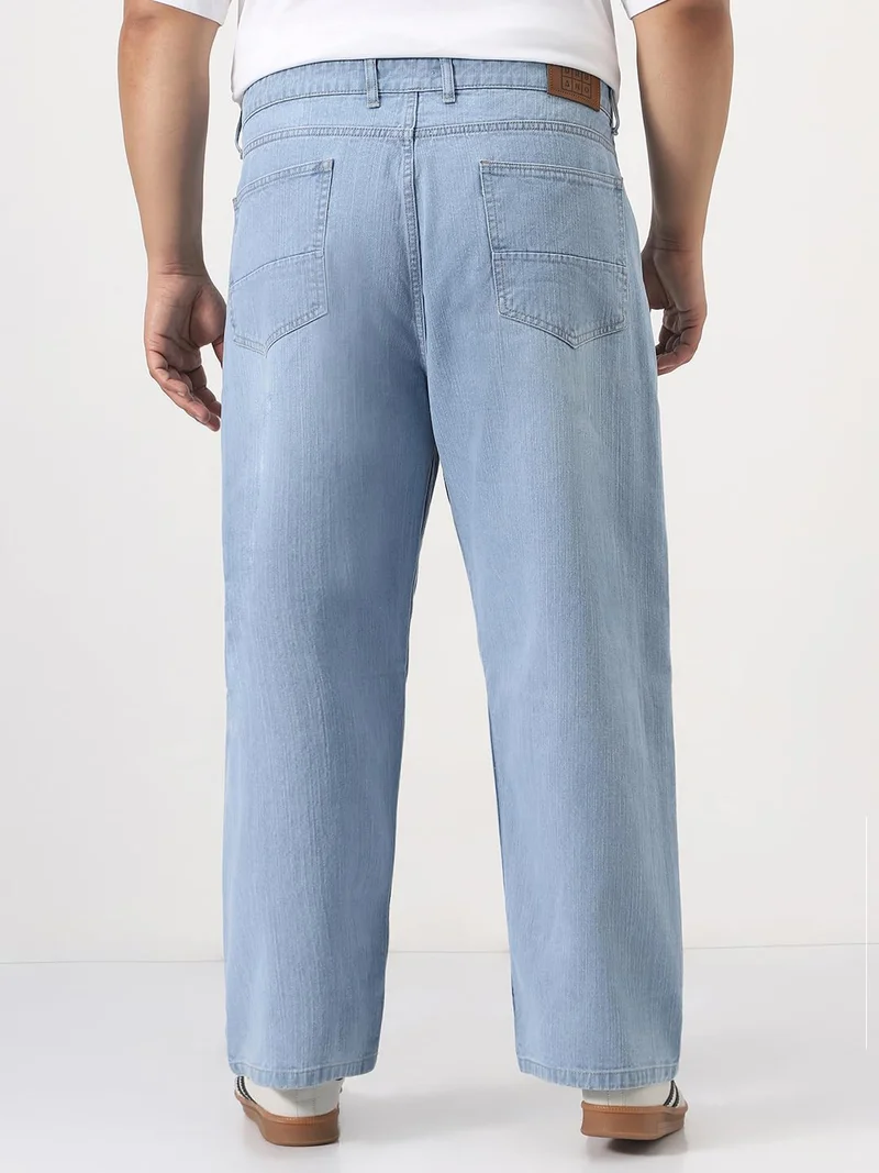 Urbano Fashion  Urbano Plus Men's Ice Blue Loose Baggy Fit Washed Denim Jeans Non-Stretchable  | Best Price UAE
