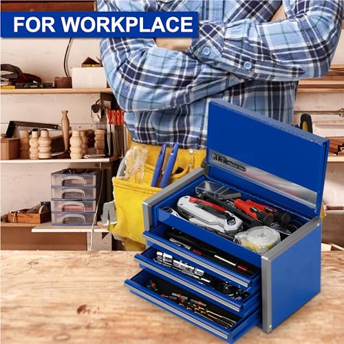 PIT P.I.T. Mini Blue Tool Box, Portable 3 Drawer Steel Stackable Tool Box with Magnetic Tab Locking, Blue Micro Top Chest with Liner for Tools Storage and Organizers, Home DIY - Image 5