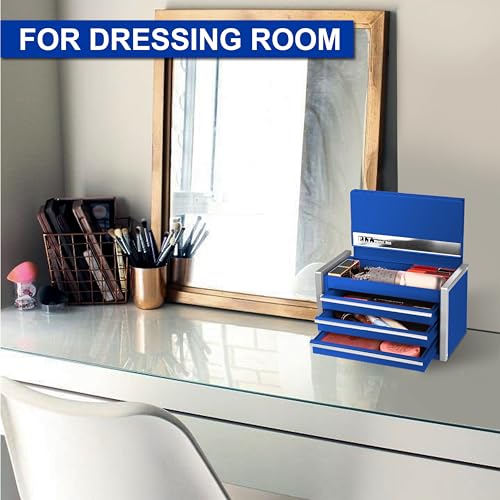 PIT P.I.T. Mini Blue Tool Box, Portable 3 Drawer Steel Stackable Tool Box with Magnetic Tab Locking, Blue Micro Top Chest with Liner for Tools Storage and Organizers, Home DIY - Image 4