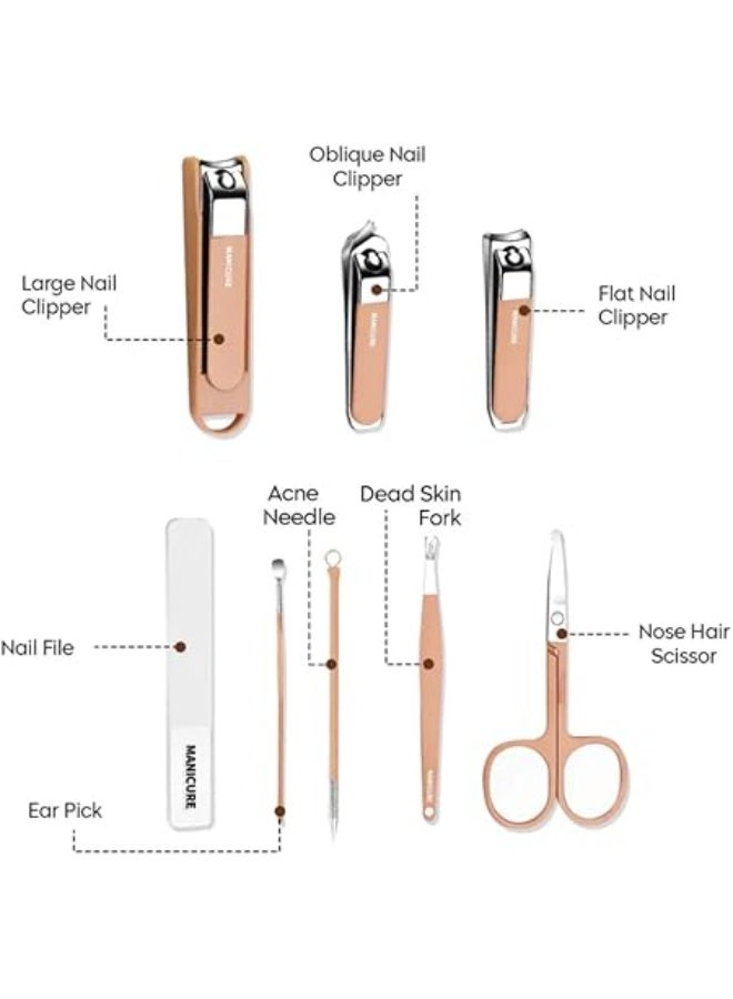 طقم مانيكير وباديكير رأس من الفولاذ المقاوم للصدأ – مجموعة العناية بالأظافر 7 قطع مع حقيبة تخزين قابلة للتنقل – تشمل قص الأظافر ومبرد ومزيل الجلد الزائد - Image 4