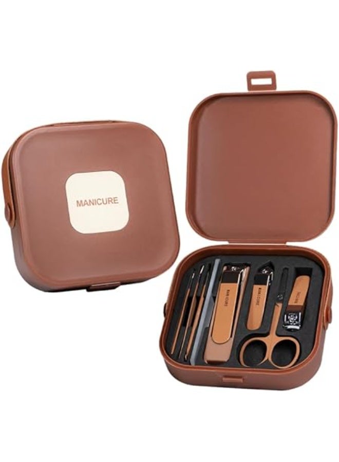 طقم مانيكير وباديكير رأس من الفولاذ المقاوم للصدأ – مجموعة العناية بالأظافر 7 قطع مع حقيبة تخزين قابلة للتنقل – تشمل قص الأظافر ومبرد ومزيل الجلد الزائد - Image 1