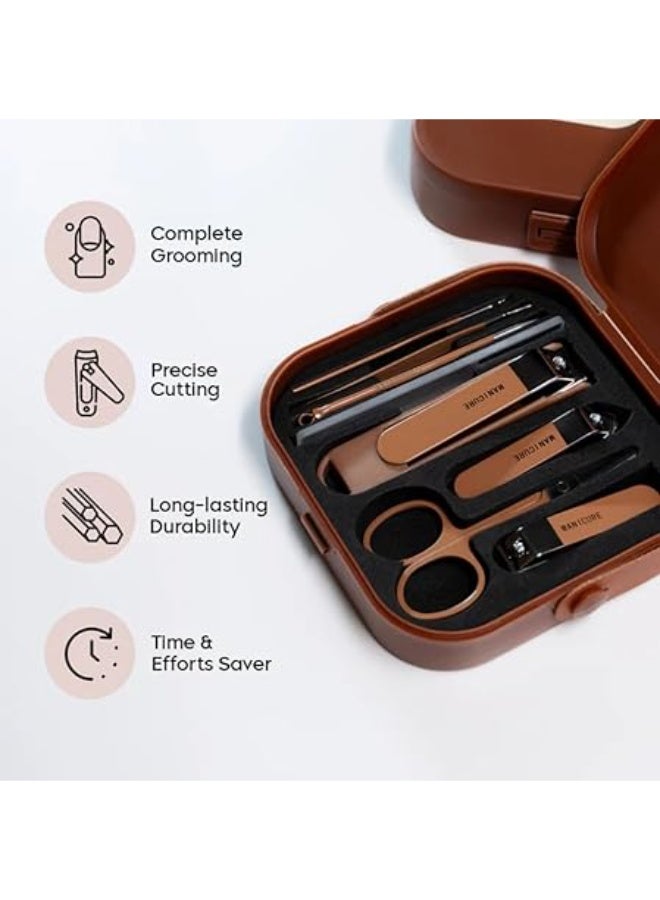 طقم مانيكير وباديكير رأس من الفولاذ المقاوم للصدأ – مجموعة العناية بالأظافر 7 قطع مع حقيبة تخزين قابلة للتنقل – تشمل قص الأظافر ومبرد ومزيل الجلد الزائد - Image 3