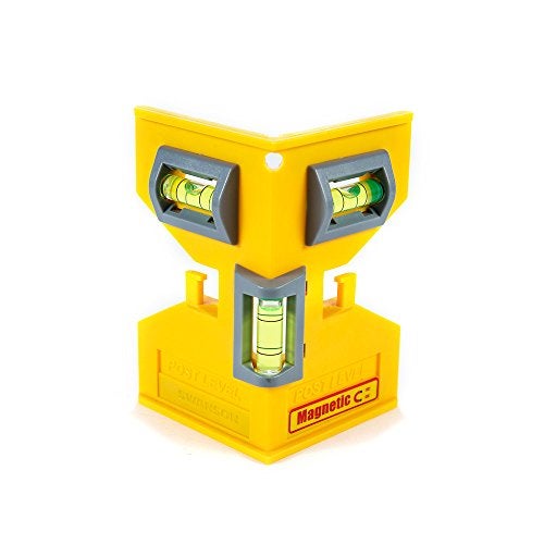 Swanson Tool Co. , Inc Swanson Tool Co PL001M Magnetic Composite Post Level, Yellow, Includes Elastic Loop for Hands-Free Work and 3 Vials for Easy Plumb and Level Reads - Image 1