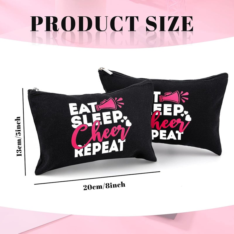Reginary 12 Pieces Cheer Makeup Bag Bulk Cheer Gifts for Cheerleaders Canvas Makeup Case Portable Travel Cheerleading Case Girls Zipper Pouch for Women Teammates Toiletry Accessories Black - Image 2