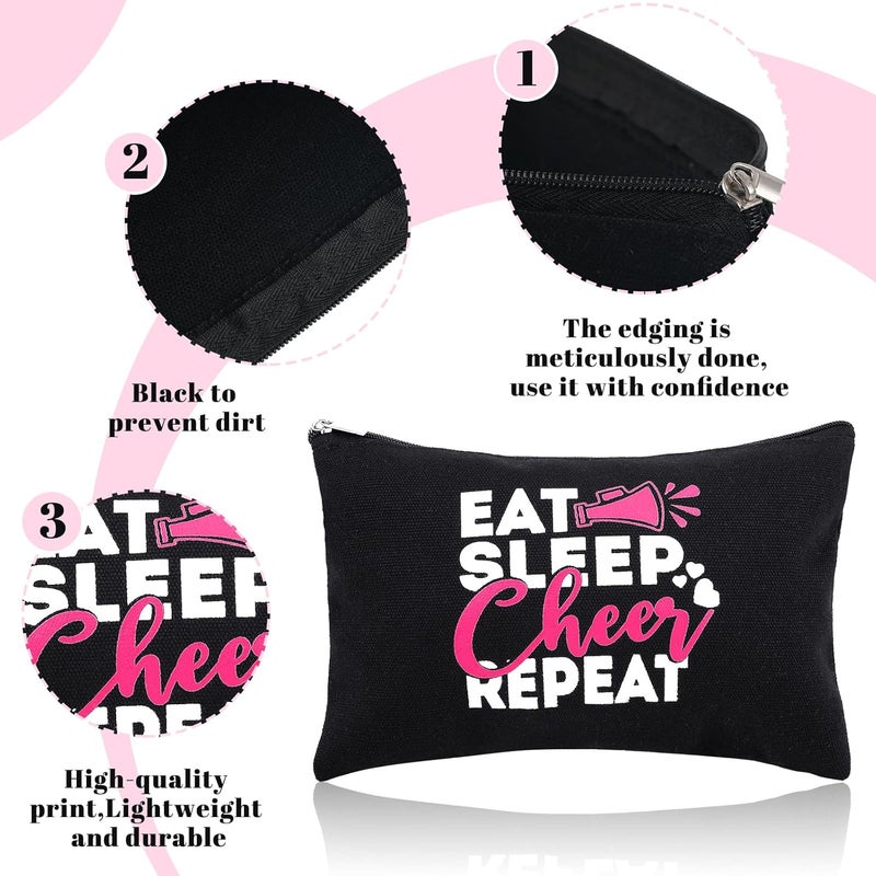 Reginary 12 Pieces Cheer Makeup Bag Bulk Cheer Gifts for Cheerleaders Canvas Makeup Case Portable Travel Cheerleading Case Girls Zipper Pouch for Women Teammates Toiletry Accessories Black - Image 3