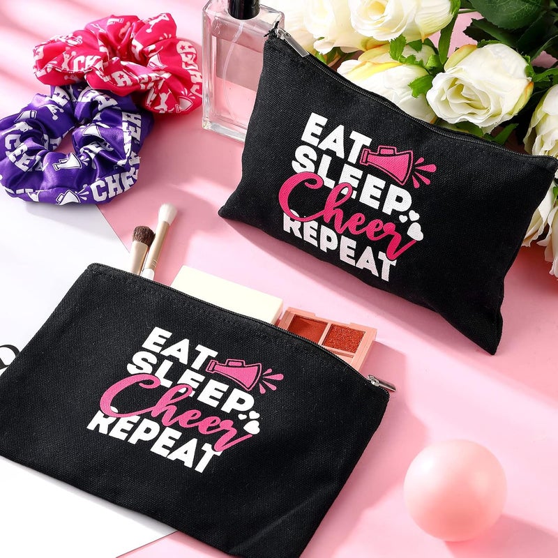 Reginary 12 Pieces Cheer Makeup Bag Bulk Cheer Gifts for Cheerleaders Canvas Makeup Case Portable Travel Cheerleading Case Girls Zipper Pouch for Women Teammates Toiletry Accessories Black - Image 5