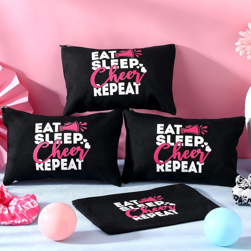 Reginary 12 Pieces Cheer Makeup Bag Bulk Cheer Gifts for Cheerleaders Canvas Makeup Case Portable Travel Cheerleading Case Girls Zipper Pouch for Women Teammates Toiletry Accessories Black - Image 4