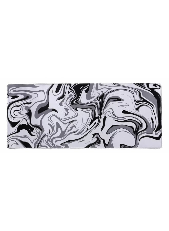 وسادة ماوس ألعاب كبيرة الحجم باللونين الأسود والرمادي بنمط انسيابي - 90 × 40 سم، سجادة مكتب XXL بقاعدة مطاطية مانعة للانزلاق وحواف مخيطة - Image 1