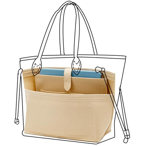 Doxo Purse Organizer Insert for Handbags, Tote Bag Insert Organizers with Laptop Compartment/Cup Holder, Softened Felt Compatible with LV Neverfull MM(Beige,Upgrade) - Image 5