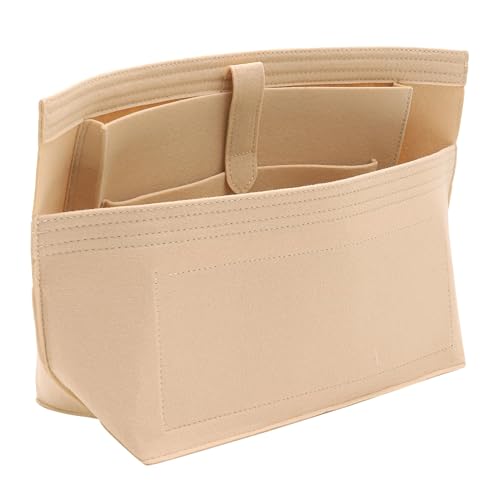 Doxo Purse Organizer Insert for Handbags, Tote Bag Insert Organizers with Laptop Compartment/Cup Holder, Softened Felt Compatible with LV Neverfull MM(Beige,Upgrade) - Image 1