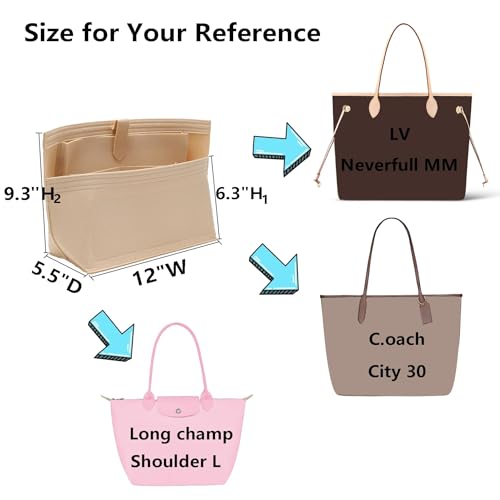 Doxo Purse Organizer Insert for Handbags, Tote Bag Insert Organizers with Laptop Compartment/Cup Holder, Softened Felt Compatible with LV Neverfull MM(Beige,Upgrade) - Image 2
