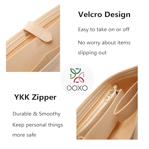 Doxo Purse Organizer Insert for Handbags, Tote Bag Insert Organizers with Laptop Compartment/Cup Holder, Softened Felt Compatible with LV Neverfull MM(Beige,Upgrade) - Image 4