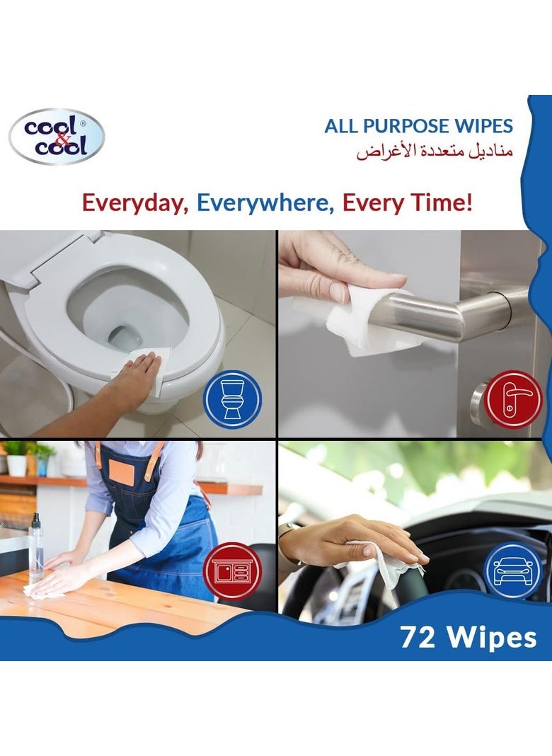 Cool & Cool All Purpose Wipes 6 x 72 Wipes  - Image 2