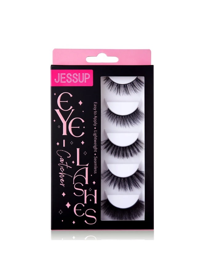 Jessup False Eyelashes,3D Fake Eyelashes 5 Pairs Pack Faux Mink Lashes Wispy Fluffy Dramatic Sexy Reusable False Lashes
