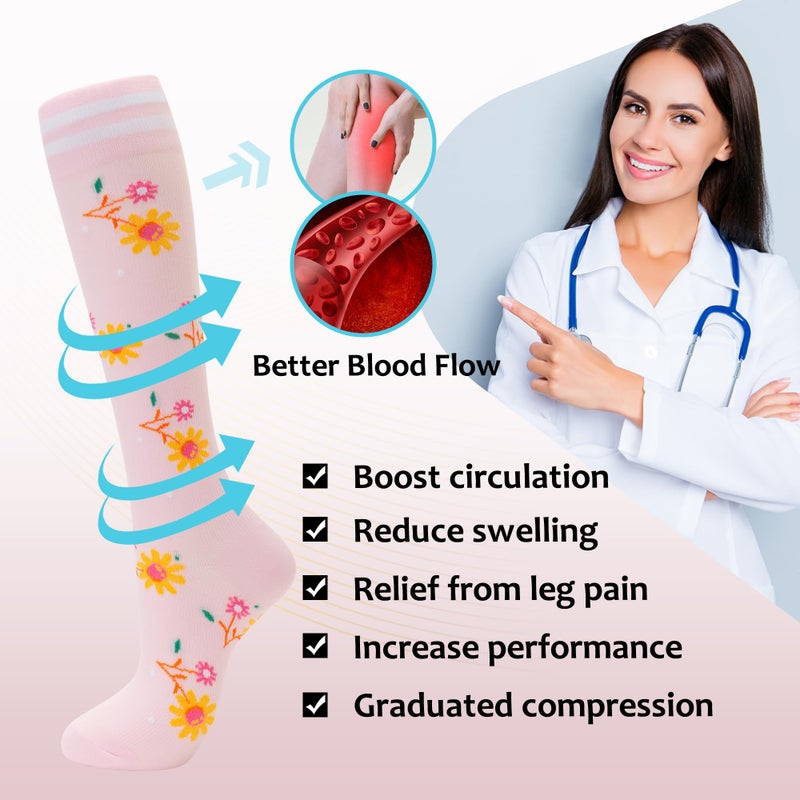 fenglaoda Compression Socks Women Men 4 Pairs, Knee High Support Socks for Running, Sports, Travel, Flight, Nurse - Image 3