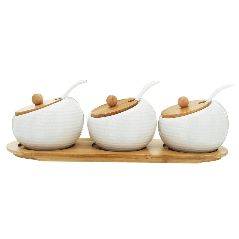DANSR Spice Jar Set Ceramic Spice Jars Spice Holder with Holder Bamboo Lid Spoon Square Wooden Service Tray Dessert Tray Food Tray for Farmhouse Restaurants - Image 1