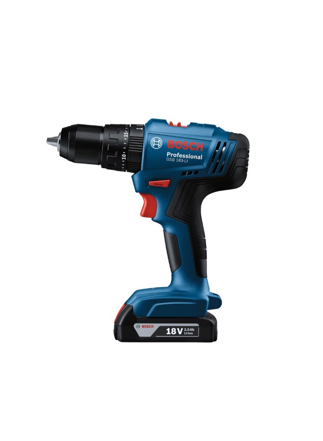 BOSCH GSB 183-LI 18V Cordless Impact Drill Blue and Black 23.7 x 7.3 x 20.7 cm JE0 601 9K9 1L1 - Image 1