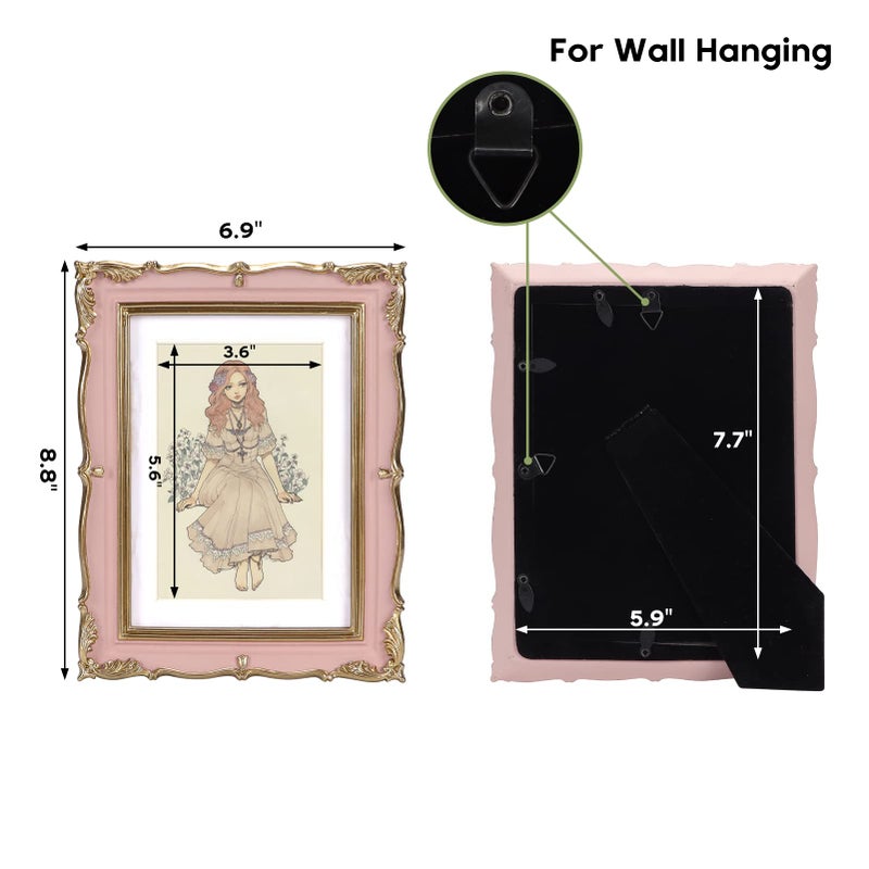 PHAREGE Vintage Picture Frame 5x7 Pink Gold  5 by 7 Ornate Decorative Antique Frame with Mat for 4x6 Photo  Fancy Matted Frame for Desktop or Wall  Horizontal or Vertical - Image 2