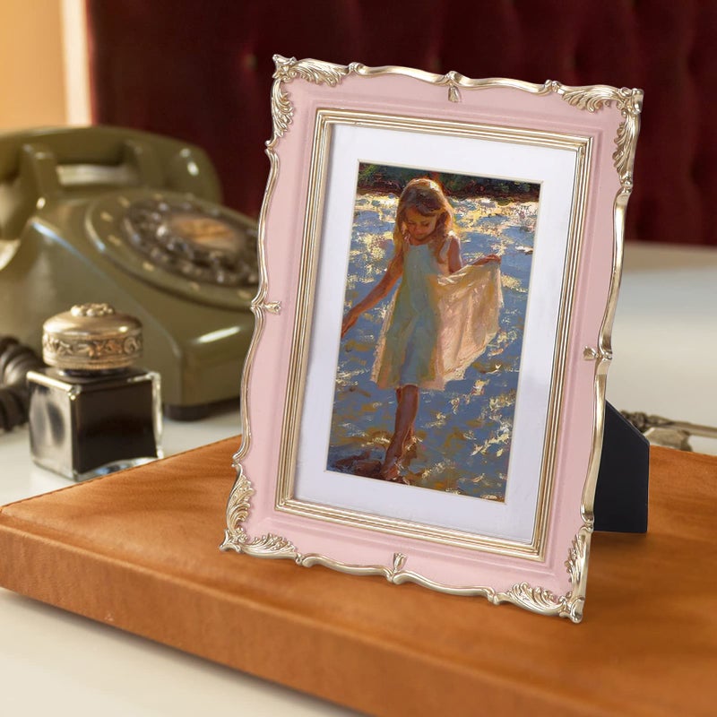 PHAREGE Vintage Picture Frame 5x7 Pink Gold  5 by 7 Ornate Decorative Antique Frame with Mat for 4x6 Photo  Fancy Matted Frame for Desktop or Wall  Horizontal or Vertical - Image 3