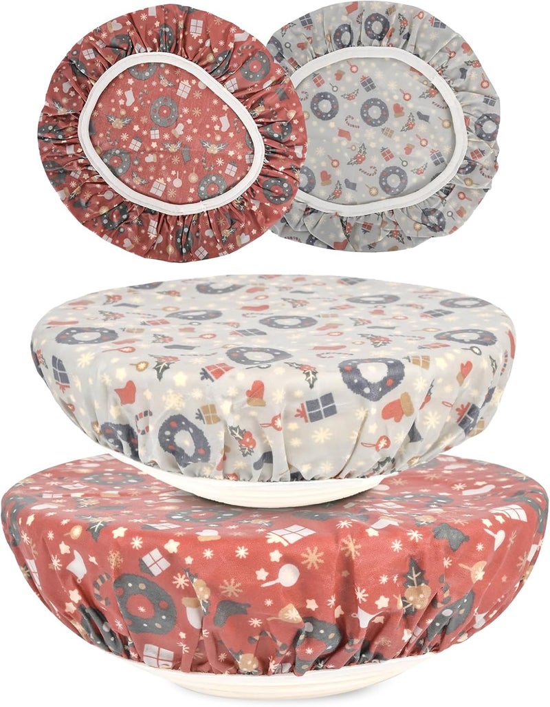 BERBAM Reusable Bowl Covers for Bread Proofing（2 Large）- Cotton Beeswax Bowl Covers Reusable with Elastic Rim, Sourdough Bowl Cover for Food Storage and Food Preservation (10INCH)(Christmas style) - Image 1
