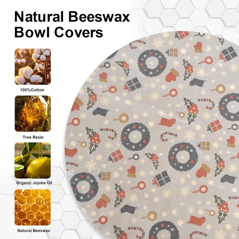 BERBAM Reusable Bowl Covers for Bread Proofing（2 Large）- Cotton Beeswax Bowl Covers Reusable with Elastic Rim, Sourdough Bowl Cover for Food Storage and Food Preservation (10INCH)(Christmas style) - Image 4