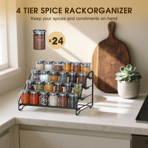 Jolitac 4-Tier Spice Rack Organizer, Depth Adjustable Step Shelf, Metal Spice Rack Perfect for Cabinet, Countertop & Pantry Storage | Enhances Kitchen Visibility and Organization | 1 Pack - Image 5
