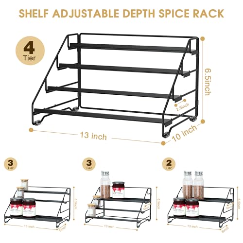 Jolitac 4-Tier Spice Rack Organizer, Depth Adjustable Step Shelf, Metal Spice Rack Perfect for Cabinet, Countertop & Pantry Storage | Enhances Kitchen Visibility and Organization | 1 Pack - Image 3