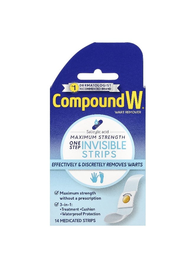 Compound W Compound W, Wart Remover, One Step Invisible Strips, Maximum Strength, 14 Medicated Strips  - Image 1