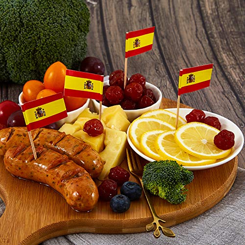 JAVD CYPS 100 Pcs Spain Flag Spanish Toothpick Flags, Small Mini Stick Cupcake Toppers Spanish Flags,Country Picks Party Decoration Celebration Cocktail Food Bar Cake Flags - Image 5