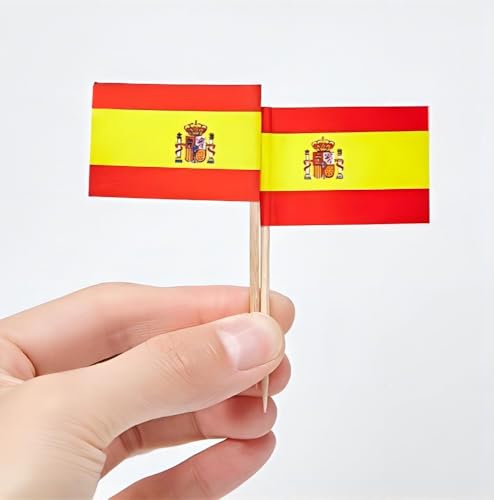 JAVD CYPS 100 Pcs Spain Flag Spanish Toothpick Flags, Small Mini Stick Cupcake Toppers Spanish Flags,Country Picks Party Decoration Celebration Cocktail Food Bar Cake Flags - Image 3
