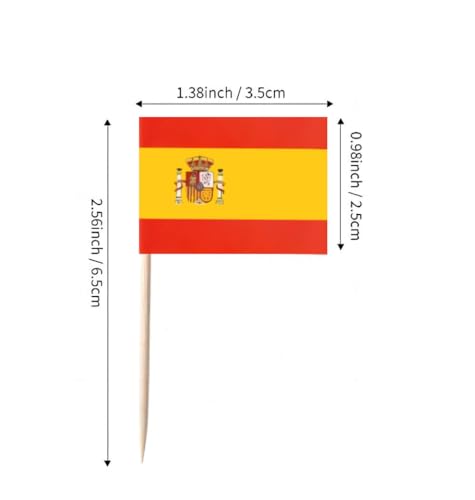 JAVD CYPS 100 Pcs Spain Flag Spanish Toothpick Flags, Small Mini Stick Cupcake Toppers Spanish Flags,Country Picks Party Decoration Celebration Cocktail Food Bar Cake Flags - Image 2