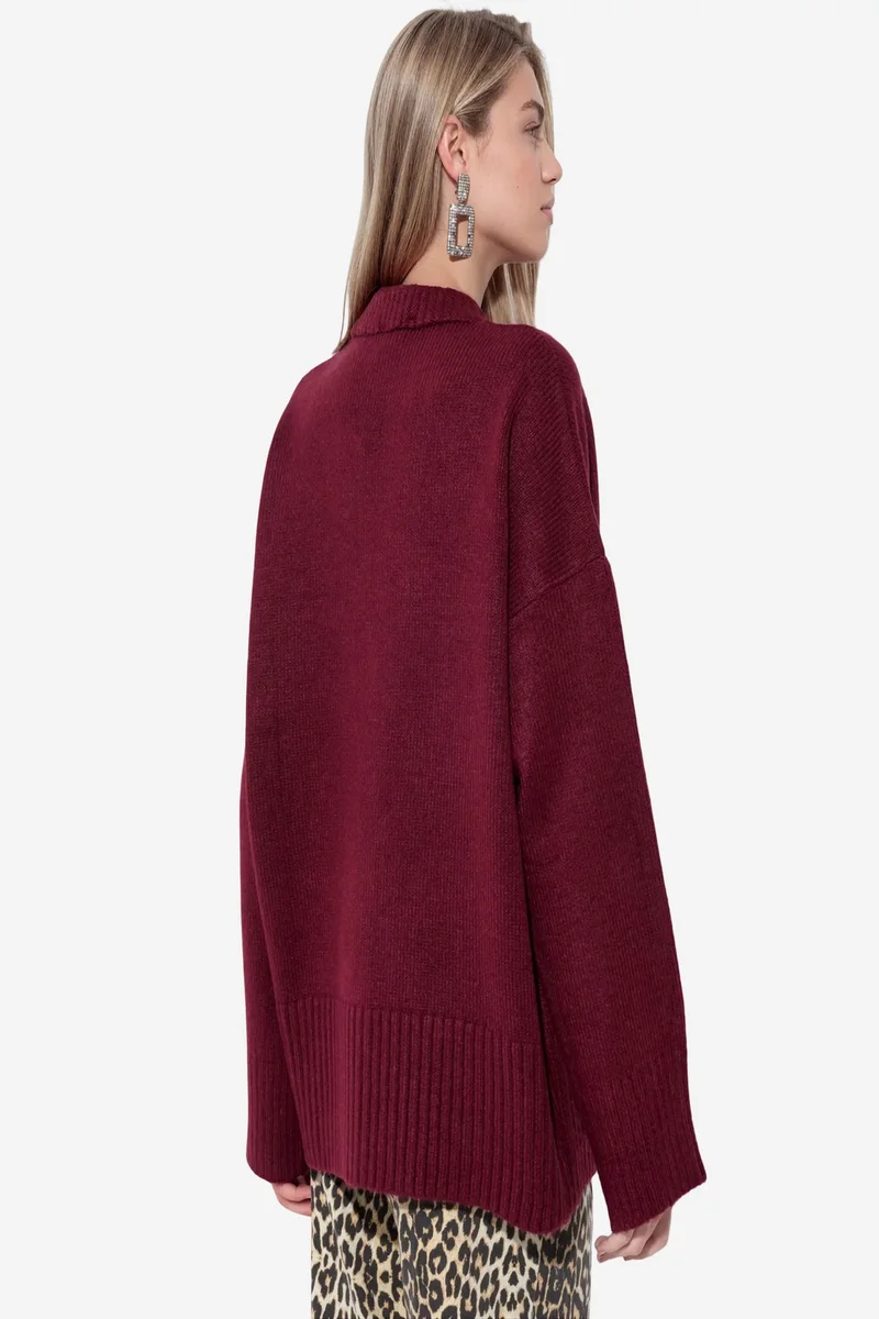 Viorna VIORNA Ribbed V-Neck Button Cardigan