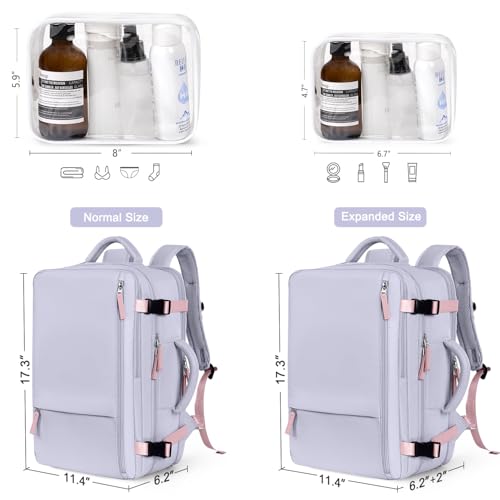 Hanples Large Travel Backpack for Women as Person Item Flight Approved, Waterproof 40L Carry On Backpack, 17 Inch Laptop Backpack for Business Bag with 2 Toiletry Bags (Gray Purple) - Image 4