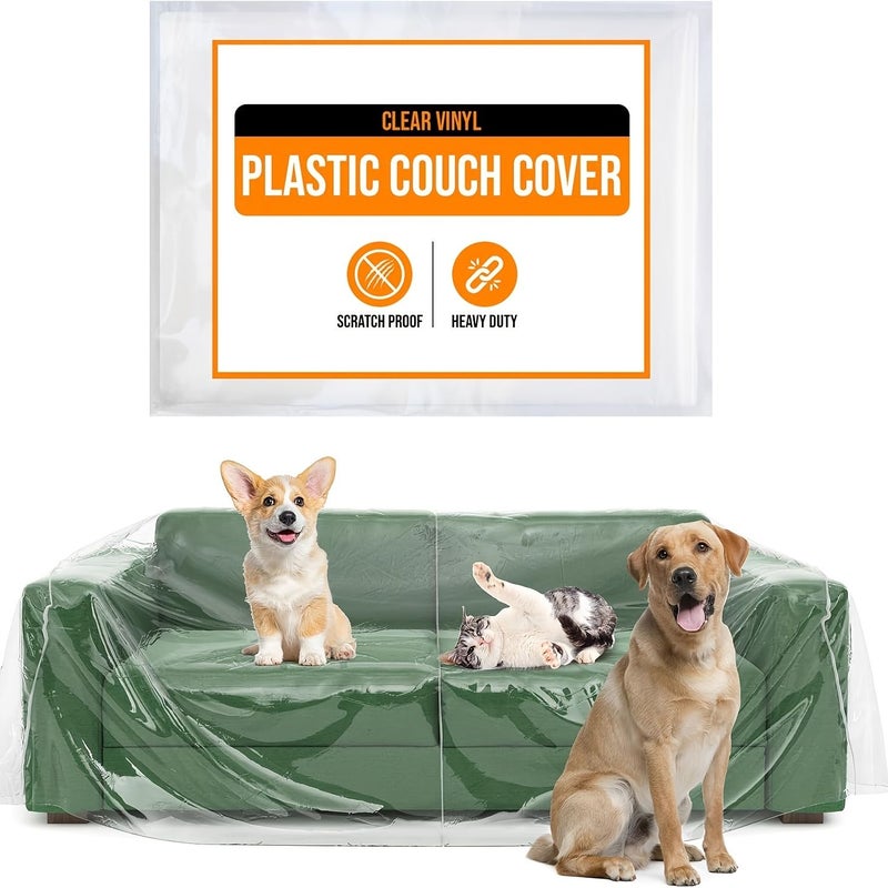 Extra Thick Pet Proof Plastic Sofa Cover 67.72 Inch Two Seater Transparent Vinyl Protector Water Resistant Easy Store - Image 1