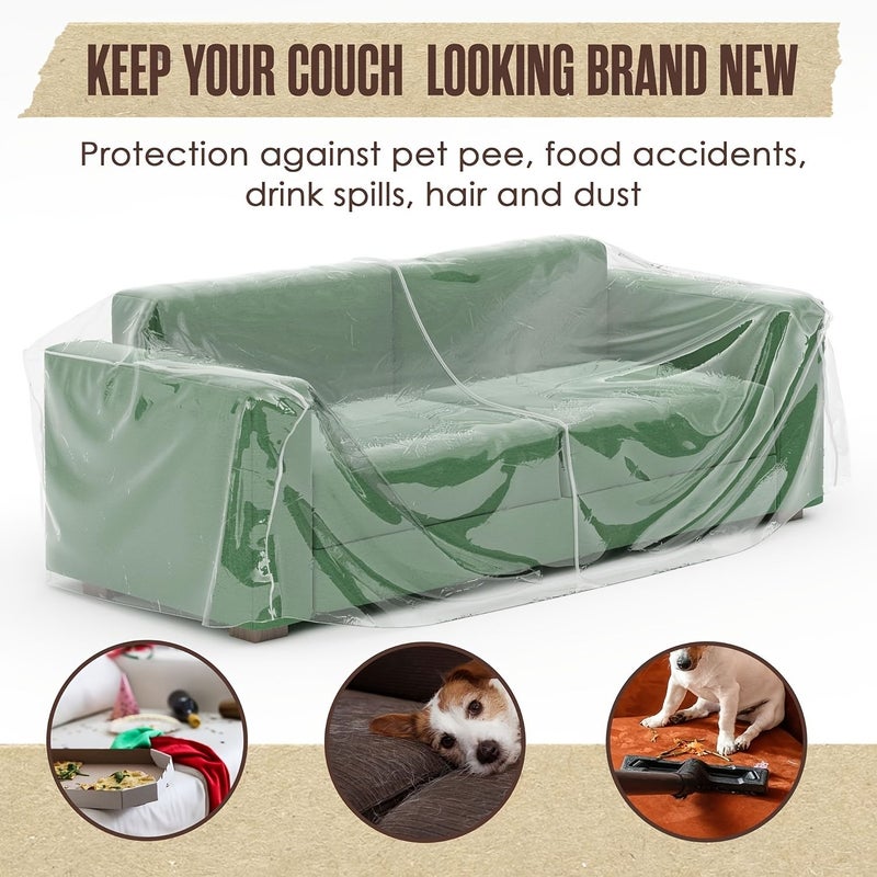 Extra Thick Pet Proof Plastic Sofa Cover 67.72 Inch Two Seater Transparent Vinyl Protector Water Resistant Easy Store - Image 2