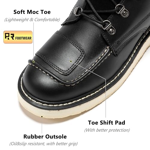 ROCKROOSTER Magnolia 6" Side-Zipper Wedge Boots for Men, Lightweight Soft Moc Toe Motorcycle Boots SAP309BK-Black-09 - Image 2