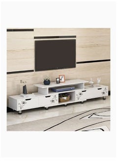 Arabest Tv Table,Tv Bench,Tv Unit Open Tv Cabinet with Storage Shelves,Extendable Tv Rack Modern Entertainment Center Gaming Media Storage Stand Console Table with 4 Drawers 120-192cm Long(White)  - Image 1