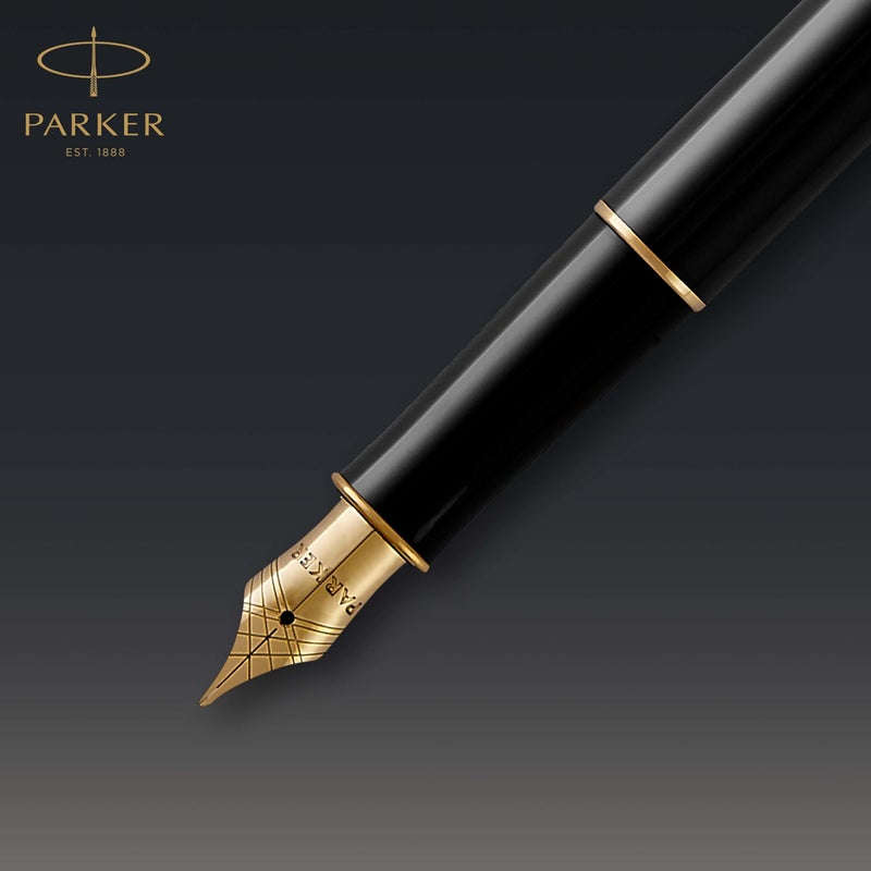 PARKER Sonnet Fountain Pen, Black Lacquer with Gold Trim, Medium Nib (1931495) - Image 4