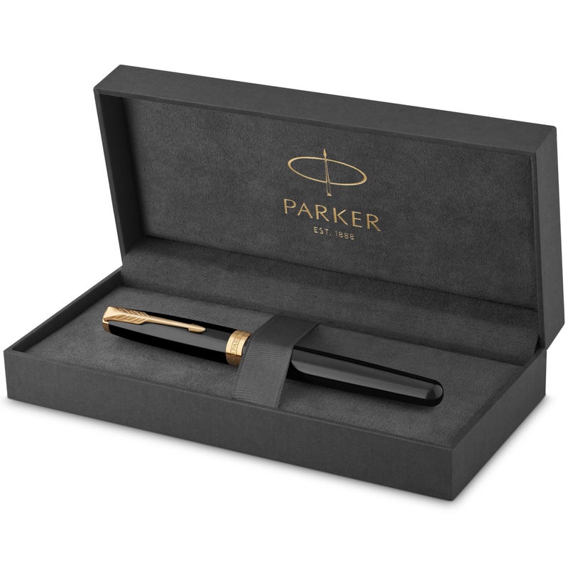 PARKER Sonnet Fountain Pen, Black Lacquer with Gold Trim, Medium Nib (1931495) - Image 1