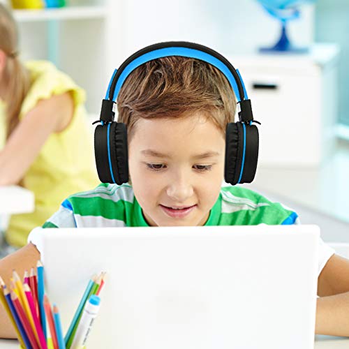 ELECDER i37 Kids Headphones Children Girls Boys Teens Foldable Adjustable On Ear Headphones 3.5mm Jack Compatible Cellphones Computer MP3/4 Kindle School Tablet Black/Blue - Image 2