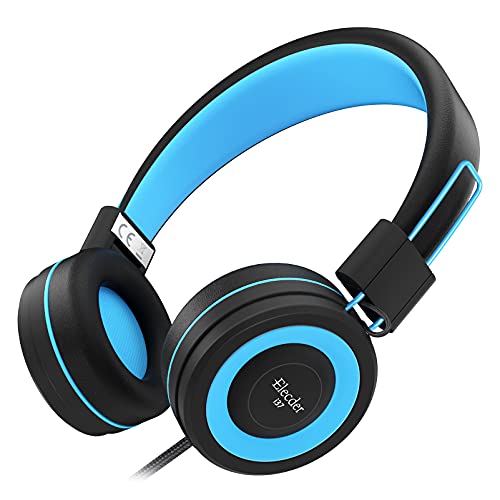 ELECDER i37 Kids Headphones Children Girls Boys Teens Foldable Adjustable On Ear Headphones 3.5mm Jack Compatible Cellphones Computer MP3/4 Kindle School Tablet Black/Blue - Image 1