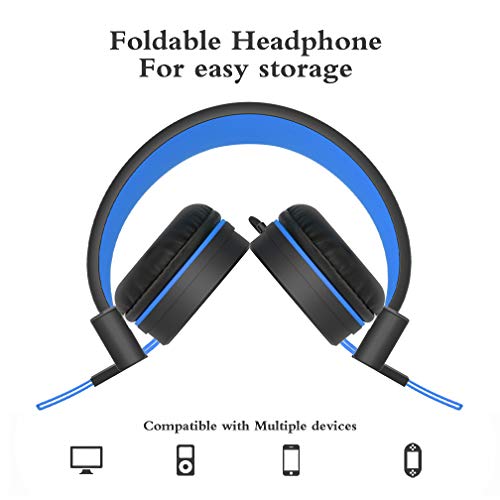 ELECDER i37 Kids Headphones Children Girls Boys Teens Foldable Adjustable On Ear Headphones 3.5mm Jack Compatible Cellphones Computer MP3/4 Kindle School Tablet Black/Blue - Image 4