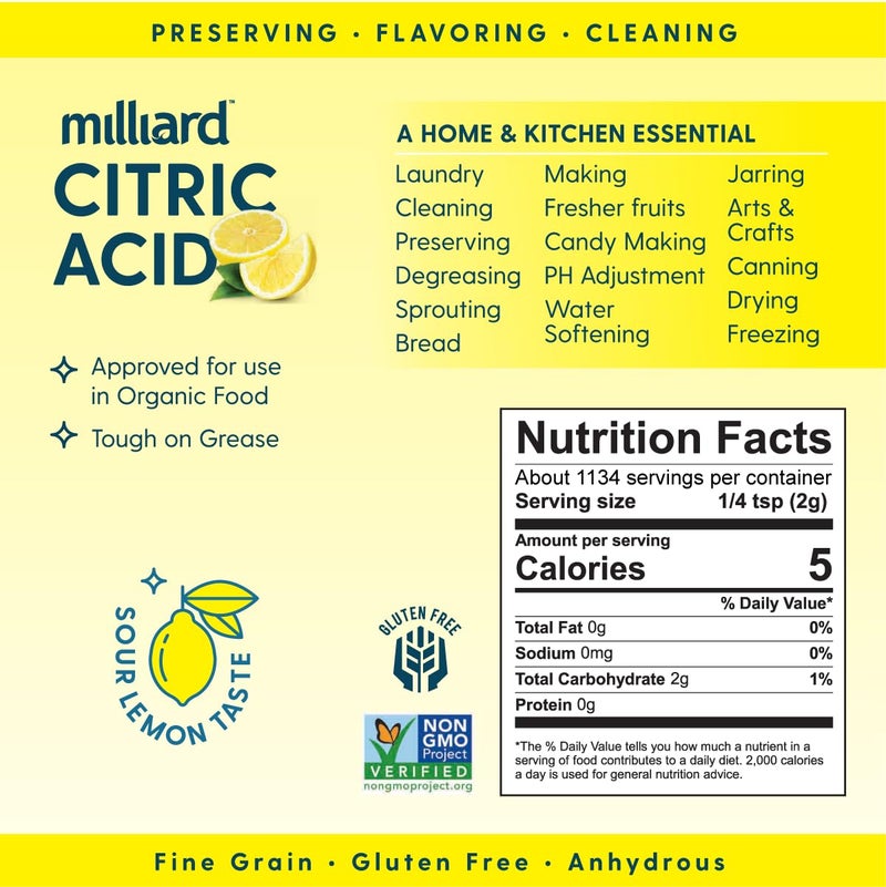 Milliard Citric Acid 5 Pound - 100% Pure Food Grade Non-GMO Project Verified (5 Pound) - Image 4