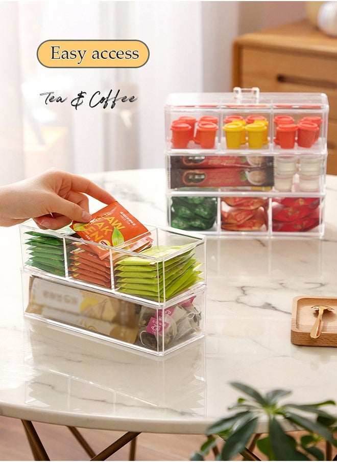 DUNISO Double Layer Tea Bag Organizer Storage Box, plastic tea bag rack, transparent desktop storage box, coffee storage box， dust proof, suitable for home, restaurant, and office use，23.2*9.5*17cm  - Image 2