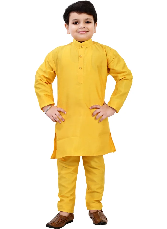 BT DEZINES Boys Yellow Jacquard Ethnic Sherwani Set