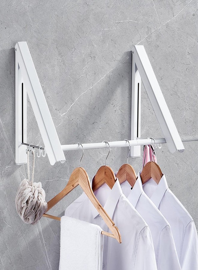HOHOWU Retractable Clothes Drying Rack with 31 in Rod,Space Saver Wall-Mounted Retractable & Foldable Clothes Hanger for Laundry Room,Bedroom,Closet Storage Organization (2pcs, White) - Image 1