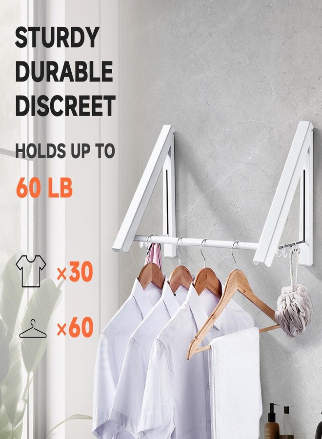 HOHOWU Retractable Clothes Drying Rack with 31 in Rod,Space Saver Wall-Mounted Retractable & Foldable Clothes Hanger for Laundry Room,Bedroom,Closet Storage Organization (2pcs, White) - Image 3