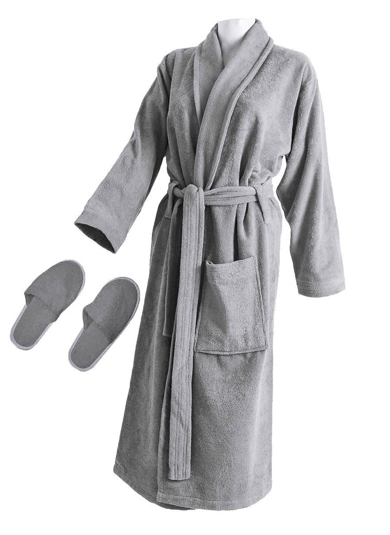 Egyptian Soft Cotton Bathrobe With An Elegant Design With A Pocket And A Waist Belt Grey Color Multi Sizes