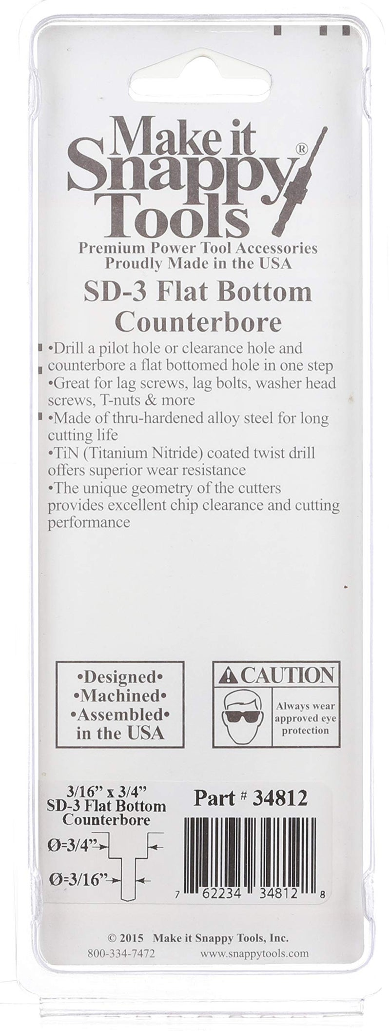 Make It Snappy Tools 3/16 Inch X 3/4 Inch 3-Flute Flat Bottom Counterbore With Tin Coated Twist Drill #34812 - Image 3